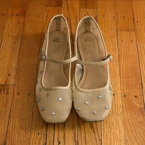 Wild Fable Beige Mary Jane Flats with Rhinestones